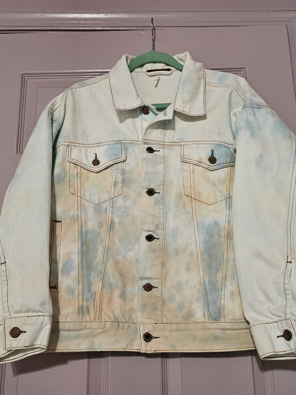 Free People Washed Tie-Dye Denim Jacket - Blue & Cream
